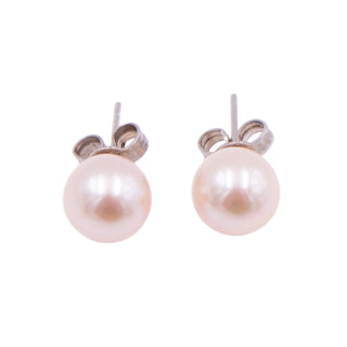 14K White Gold Pinkish Peach Freshwater Pearl 8mm Stud Earrings