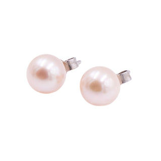 14K White Gold Pinkish Peach Freshwater Pearl 8mm Stud Earrings