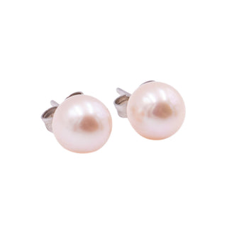 14K White Gold Pinkish Peach Freshwater Pearl 8mm Stud Earrings