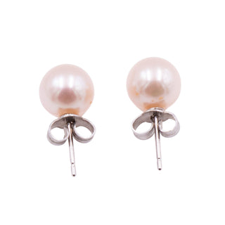 14K White Gold Pinkish Peach Freshwater Pearl 8mm Stud Earrings