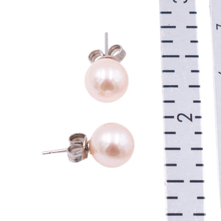 14K White Gold Pinkish Peach Freshwater Pearl 8mm Stud Earrings