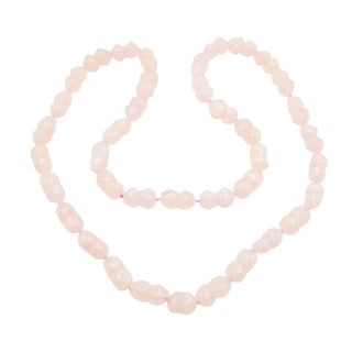 Natural Rose Quartz Carved Bead 32.5 Inch Hand Knotted Pink Gemstone Necklace