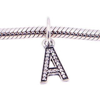 Pandora Retired Letter A Sterling Silver Clear CZ Initial Dangle Charm