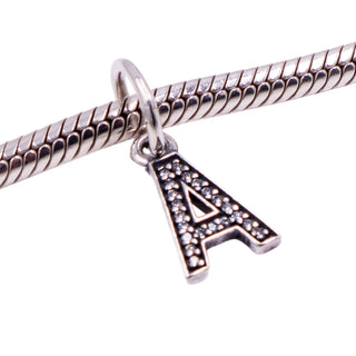 Pandora Retired Letter A Sterling Silver Clear CZ Initial Dangle Charm