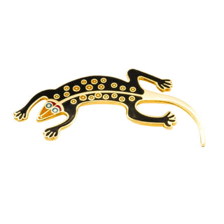 Vintage 1990s Laurel Burch Lizard Gecko Cloisonné Brooch Gold Plated