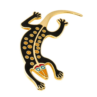 Vintage 1990s Laurel Burch Lizard Gecko Cloisonné Brooch Gold Plated