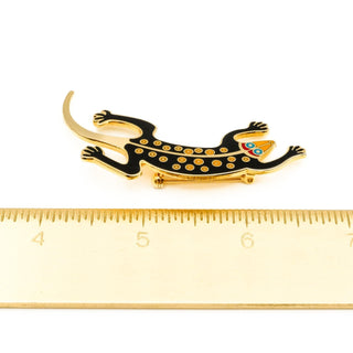 Vintage 1990s Laurel Burch Lizard Gecko Cloisonné Brooch Gold Plated