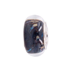 Chamilia Black Blue Swirl Murano Glass Sterling Silver Charm Bead