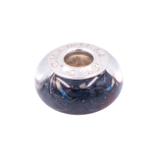 Chamilia Black Blue Swirl Murano Glass Sterling Silver Charm Bead