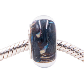 Chamilia Black Blue Swirl Murano Glass Sterling Silver Charm Bead