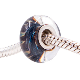 Chamilia Black Blue Swirl Murano Glass Sterling Silver Charm Bead