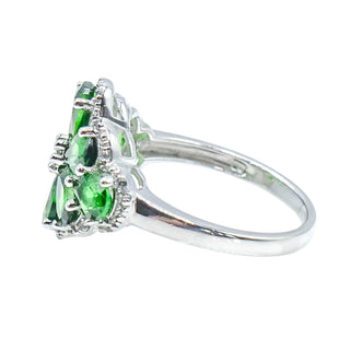 Chrome Diopside Diamond Floral Ring Sterling Silver Size 7