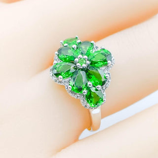 Chrome Diopside Diamond Floral Ring Sterling Silver Size 7