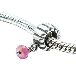 Pandora Retired October Pink Tourmaline Sterling Silver Birthstone Dangle Charm