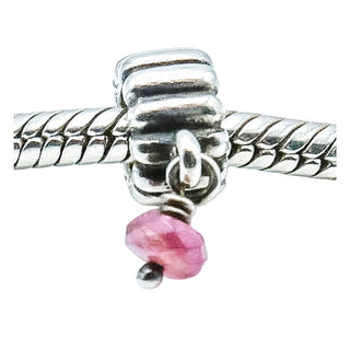 Pandora Retired October Pink Tourmaline Sterling Silver Birthstone Dangle Charm