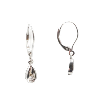 14K White Gold Diamond Teardrop Dangle Earrings 1/8 CT 1.125”