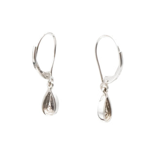 14K White Gold Diamond Teardrop Dangle Earrings 1/8 CT 1.125”