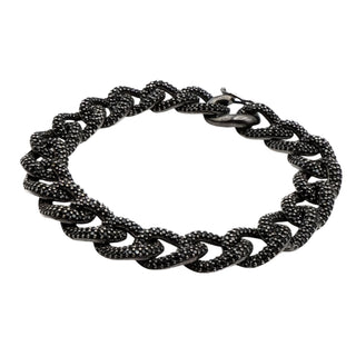 Black Rhodium Plated Sterling Silver Pave Cubic Zirconia Oval Link Bracelet