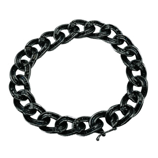 Black Rhodium Plated Sterling Silver Pave Cubic Zirconia Oval Link Bracelet