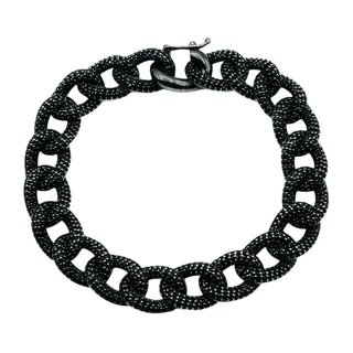 Black Rhodium Plated Sterling Silver Pave Cubic Zirconia Oval Link Bracelet