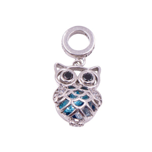 Sterling Silver Blue Crystal Owl Dangle Bird Animal Charm