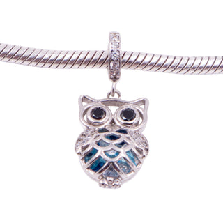 Sterling Silver Blue Crystal Owl Dangle Bird Animal Charm