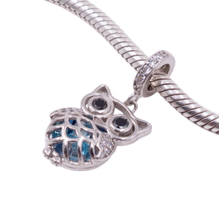 Sterling Silver Blue Crystal Owl Dangle Bird Animal Charm