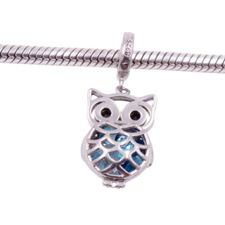 Sterling Silver Blue Crystal Owl Dangle Bird Animal Charm