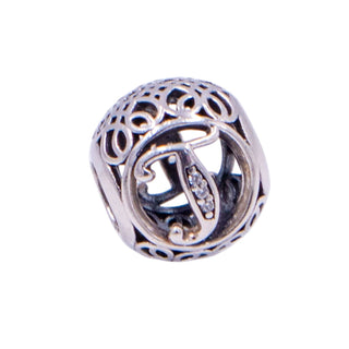 Pandora Retired Vintage Letter T Sterling Silver Clear CZ Initial Charm