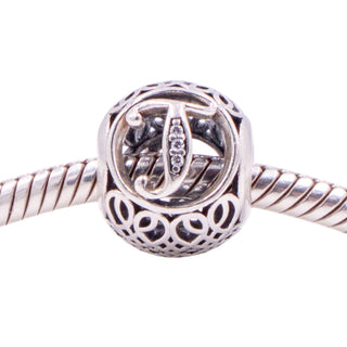 Pandora Retired Vintage Letter T Sterling Silver Clear CZ Initial Charm