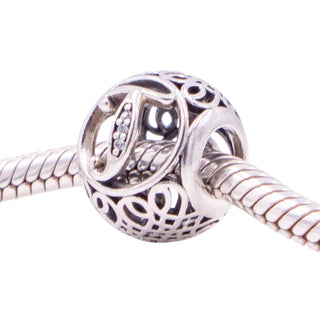 Pandora Retired Vintage Letter T Sterling Silver Clear CZ Initial Charm