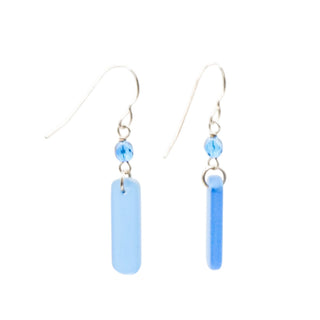 Sterling Silver Blue Sea Glass Dangle Earrings 1 1/2 Inches