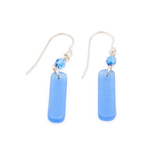 Sterling Silver Blue Sea Glass Dangle Earrings 1 1/2 Inches