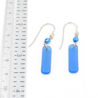 Sterling Silver Blue Sea Glass Dangle Earrings 1 1/2 Inches