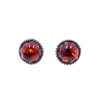 Vintage Sterling Silver 10mm Baltic Amber Stud Earrings