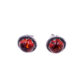 Vintage Sterling Silver 10mm Baltic Amber Stud Earrings
