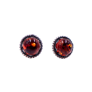 Vintage Sterling Silver 10mm Baltic Amber Stud Earrings