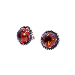 Vintage Sterling Silver 10mm Baltic Amber Stud Earrings