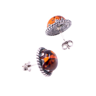 Vintage Sterling Silver 10mm Baltic Amber Stud Earrings