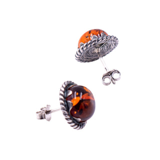 Vintage Sterling Silver 10mm Baltic Amber Stud Earrings