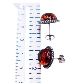 Vintage Sterling Silver 10mm Baltic Amber Stud Earrings
