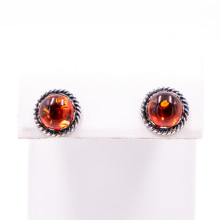 Vintage Sterling Silver 10mm Baltic Amber Stud Earrings