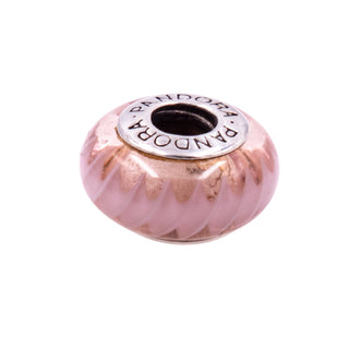 Pandora Retired Pink Zig Zag Murano Glass Sterling Silver Charm Bead
