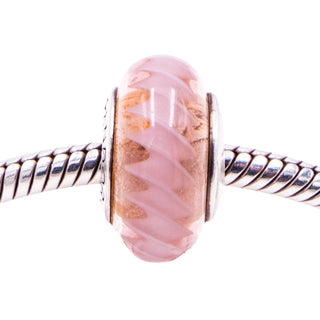 Pandora Retired Pink Zig Zag Murano Glass Sterling Silver Charm Bead