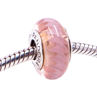 Pandora Retired Pink Zig Zag Murano Glass Sterling Silver Charm Bead