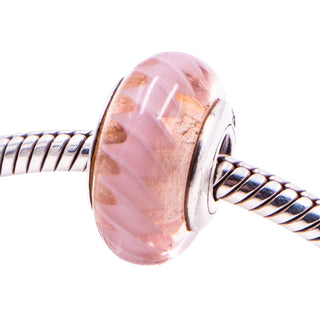 Pandora Retired Pink Zig Zag Murano Glass Sterling Silver Charm Bead