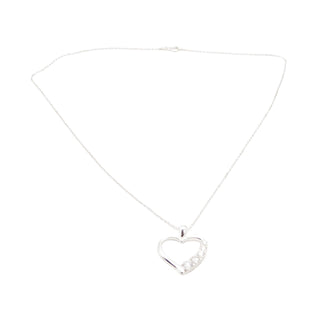 Sterling Silver Open Heart Cubic Zirconia Pendant Necklace With 18 Inch Chain
