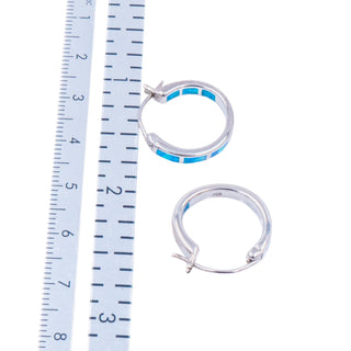 Sterling Silver 3/4 Inch Lab Created Blue Opal In and Out Hoop Earrings