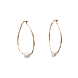 10K Gold Filled White Baroque Pearl 1 Inch Hoop Earrings