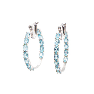 Sterling Silver 1.25 Inch Blue Apatite Inside Out Hoop Earrings
